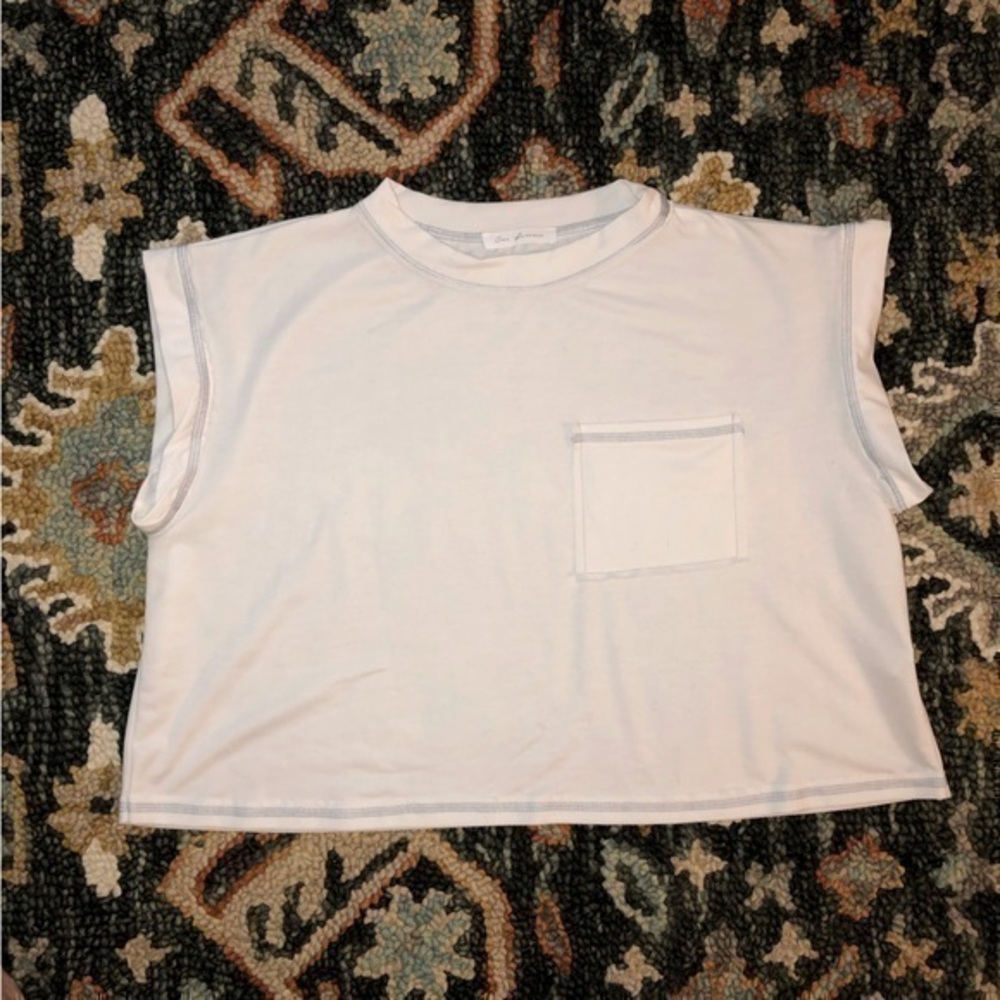 Ces Femme White Crop Top with accent stitching